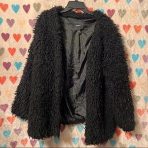 Black Fluffy Furry Jacket Coat Plus Sz 2xl